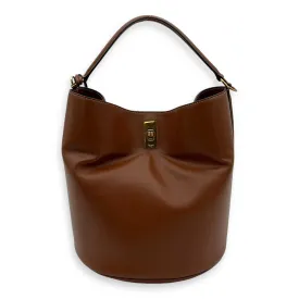 16 Tan Bucket Bag in Calfskin, Gold hardware