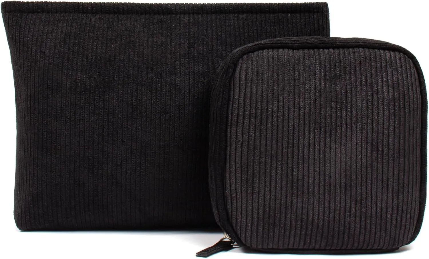 2Pcs Makeup Bag for Women, Large Corduroy Cosmetic Bag Capacity Travel Toiletry Bag Mini Makeup Pouch for Purse Small Makeup Organizer Bag Cute Makeup Brushes Storage Bag (Large Mini Black)