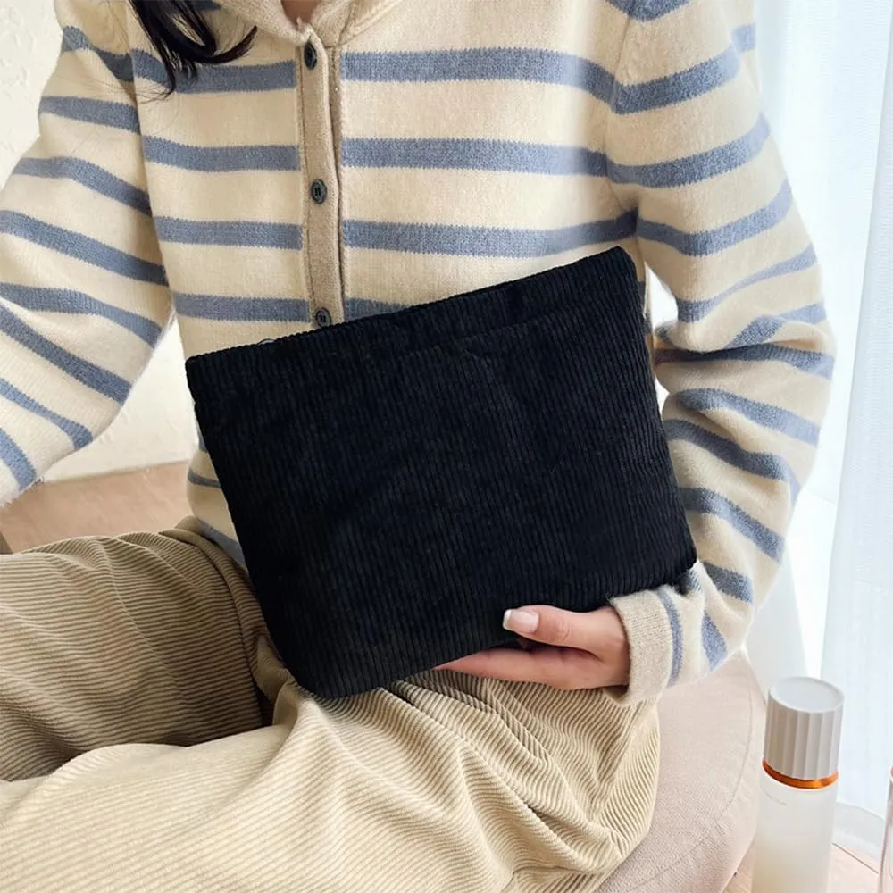 2Pcs Makeup Bag for Women, Large Corduroy Cosmetic Bag Capacity Travel Toiletry Bag Mini Makeup Pouch for Purse Small Makeup Organizer Bag Cute Makeup Brushes Storage Bag (Large Mini Black)