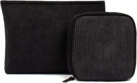 2Pcs Makeup Bag for Women, Large Corduroy Cosmetic Bag Capacity Travel Toiletry Bag Mini Makeup Pouch for Purse Small Makeup Organizer Bag Cute Makeup Brushes Storage Bag (Large Mini Black)