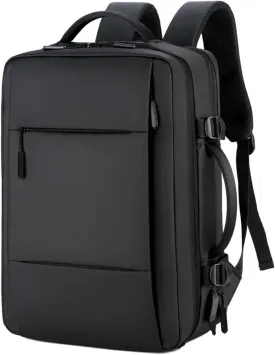 36-55L Travel Backpack for PS5 Pro/PS5/PS5 Slim/PS Portal, Large Capacity Carrying Case Expandable Laptop Waterproof Storage Bag With USB Connector for PS5 Pro/PS5/PS5 Slim Accessories Black Leather