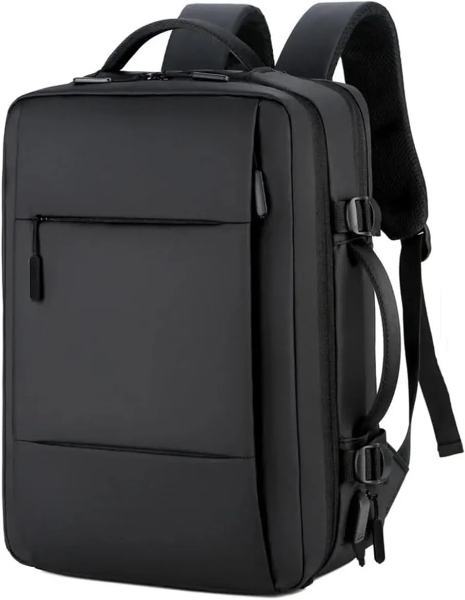 36-55L Travel Backpack for PS5 Pro/PS5/PS5 Slim/PS Portal, Large Capacity Carrying Case Expandable Laptop Waterproof Storage Bag With USB Connector for PS5 Pro/PS5/PS5 Slim Accessories Black Leather