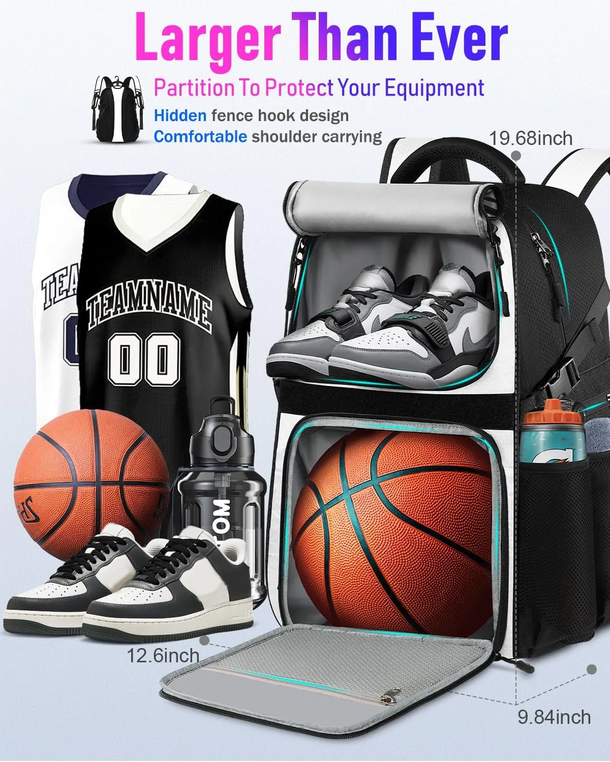 Basketball Bag Backpack with Ball Holder Shoes Compartment, Large Basketball Accessories Sports Bag