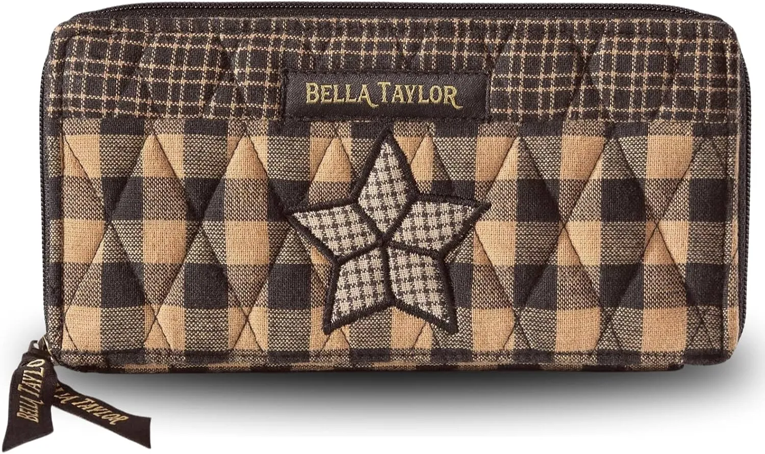Bella Taylor Slim Card Wallet for Women | Quilted Cotton Fabric Zip Around Credit Card Wallet with RFID Protection | Farmhouse Star