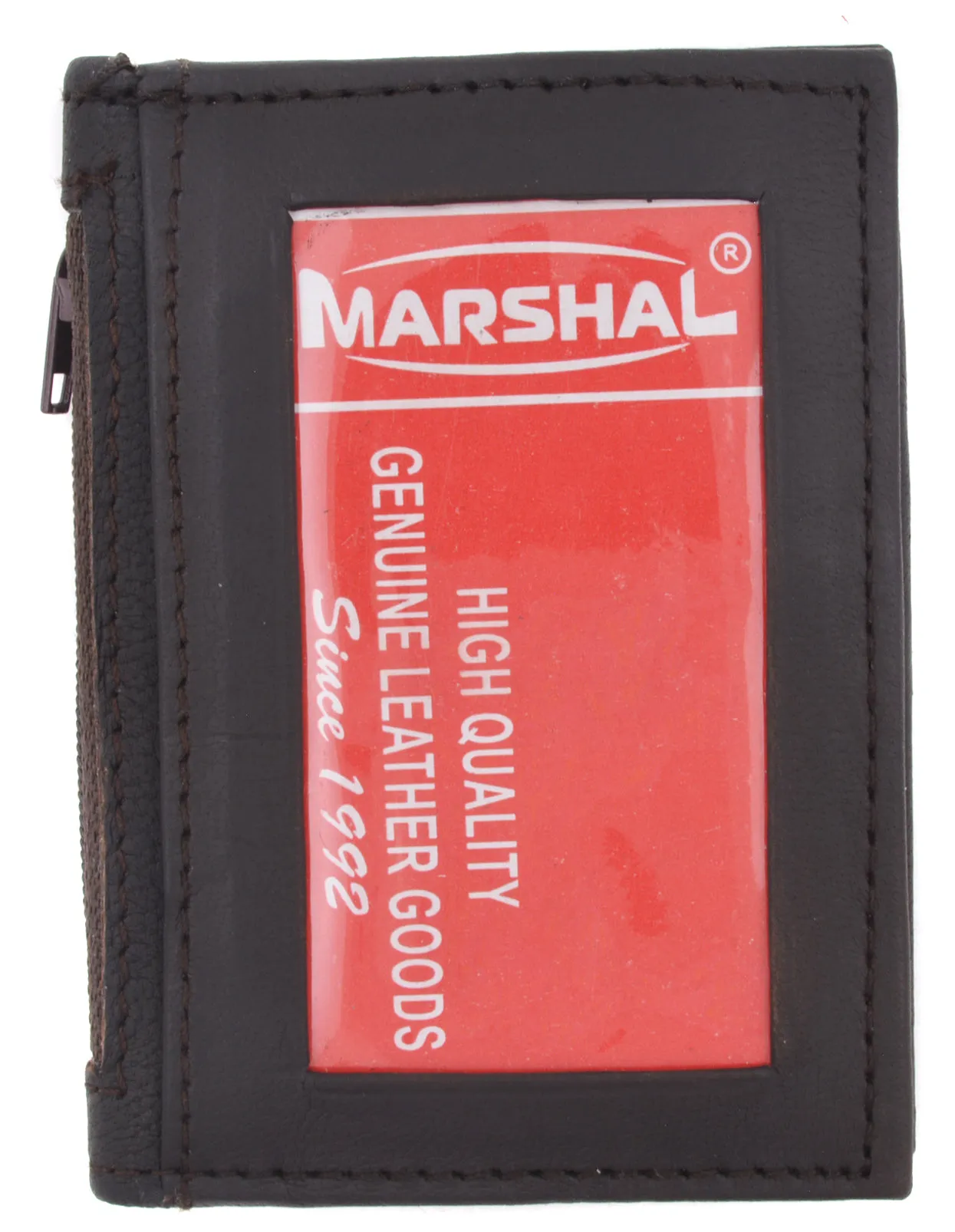 Bifold Lamb Leather Credit Card Holder Wallet with Outside ID Window & Zippered Pocket 76