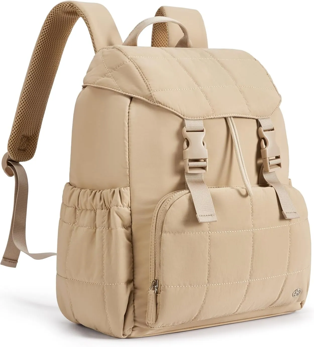 BOSTANTEN Puffer Backpack for Women, 15.6 Inch College Laptop Backpack with RFID Pocket, Water Resistant Casual Travel Daypack, Khaki