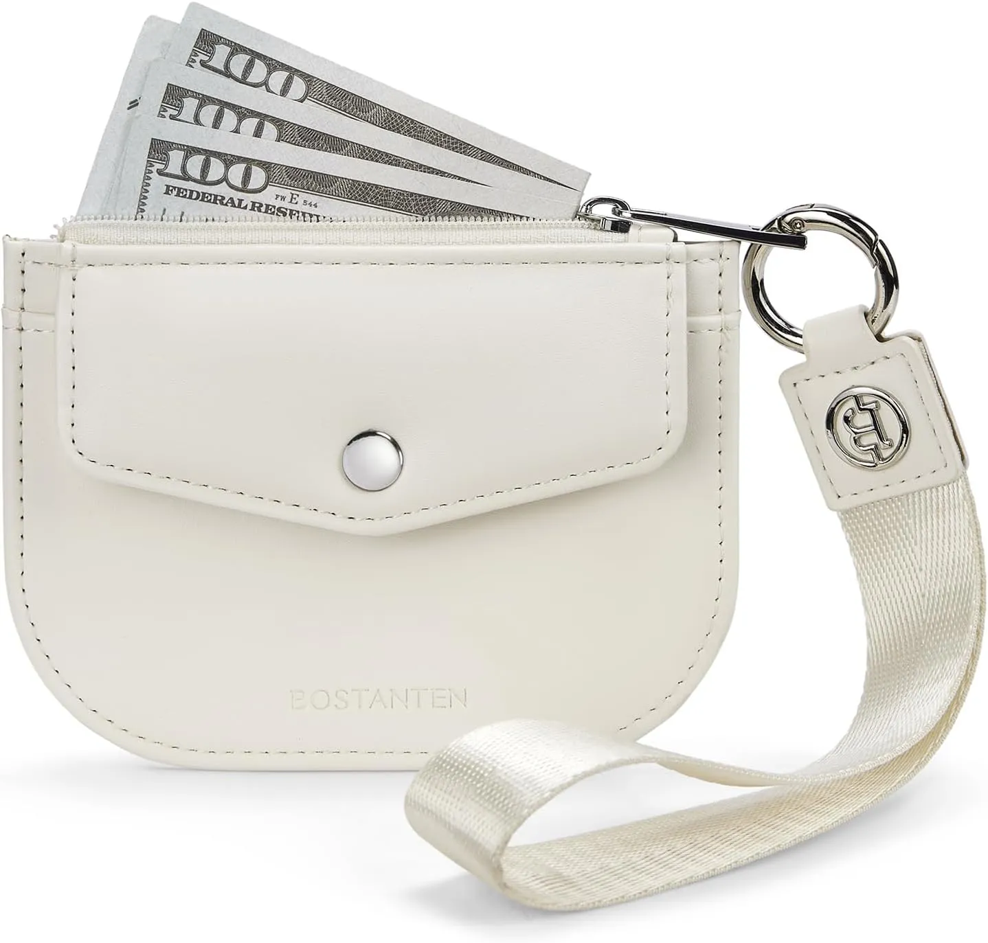 BOSTANTEN Small Wallet for Women RFID Slim Leather Card Holder Wristlet Wallet With Zipper Pocket White