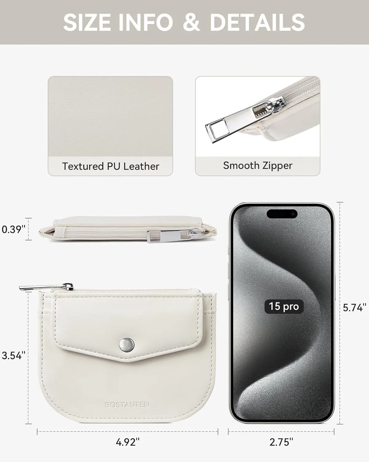BOSTANTEN Small Wallet for Women RFID Slim Leather Card Holder Wristlet Wallet With Zipper Pocket White