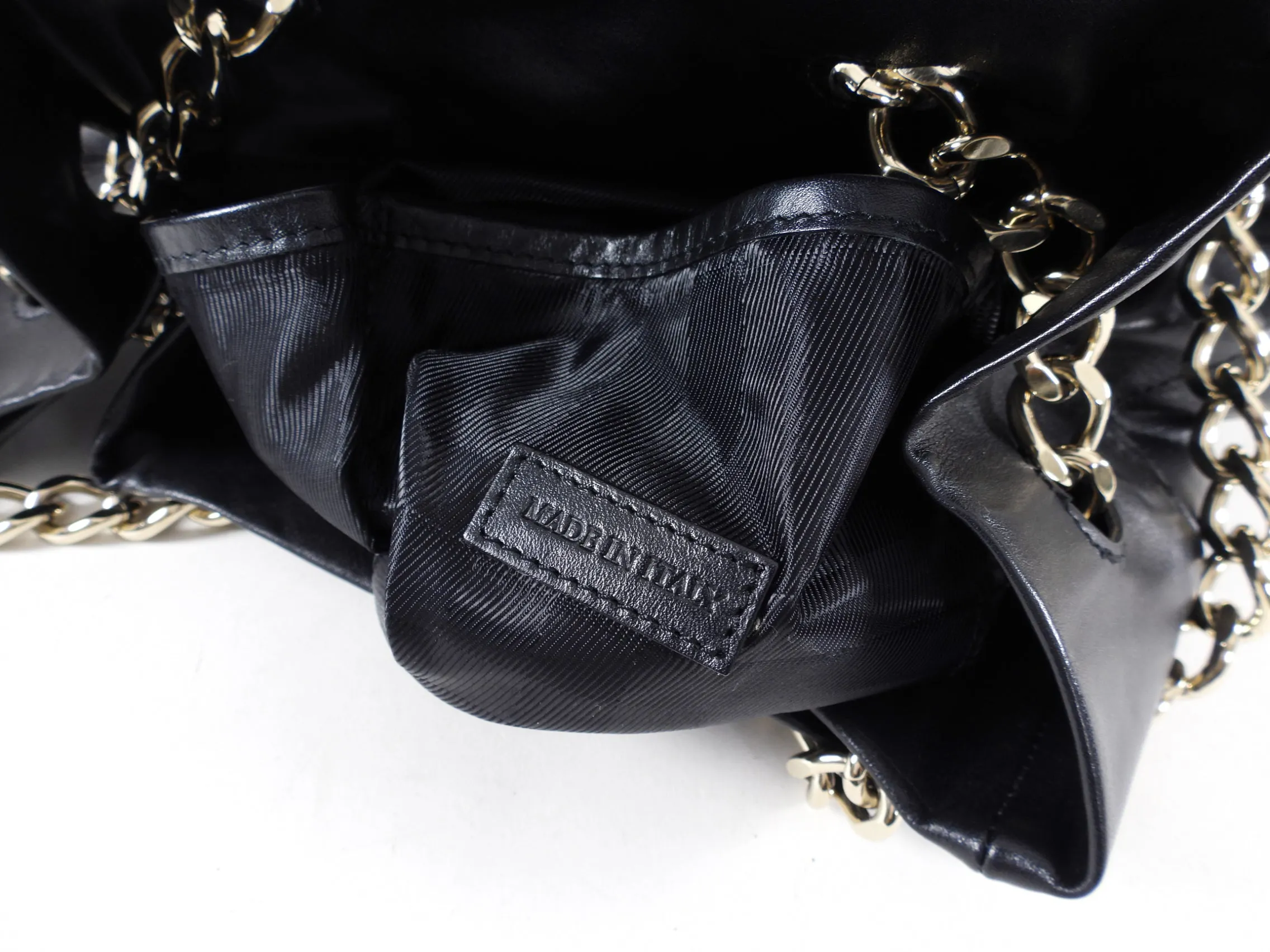 Burberry Black Leather Quilt Drawstring Chain Bucket Bag