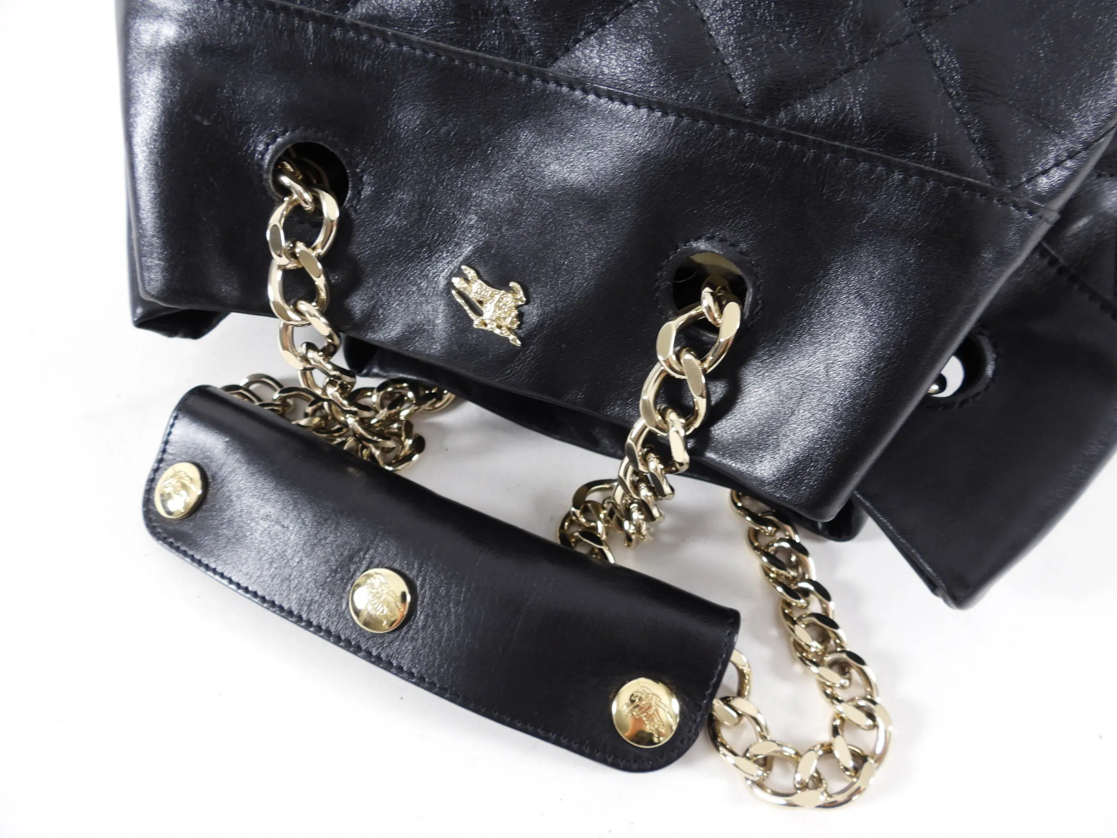 Burberry Black Leather Quilt Drawstring Chain Bucket Bag