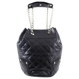 Burberry Black Leather Quilt Drawstring Chain Bucket Bag