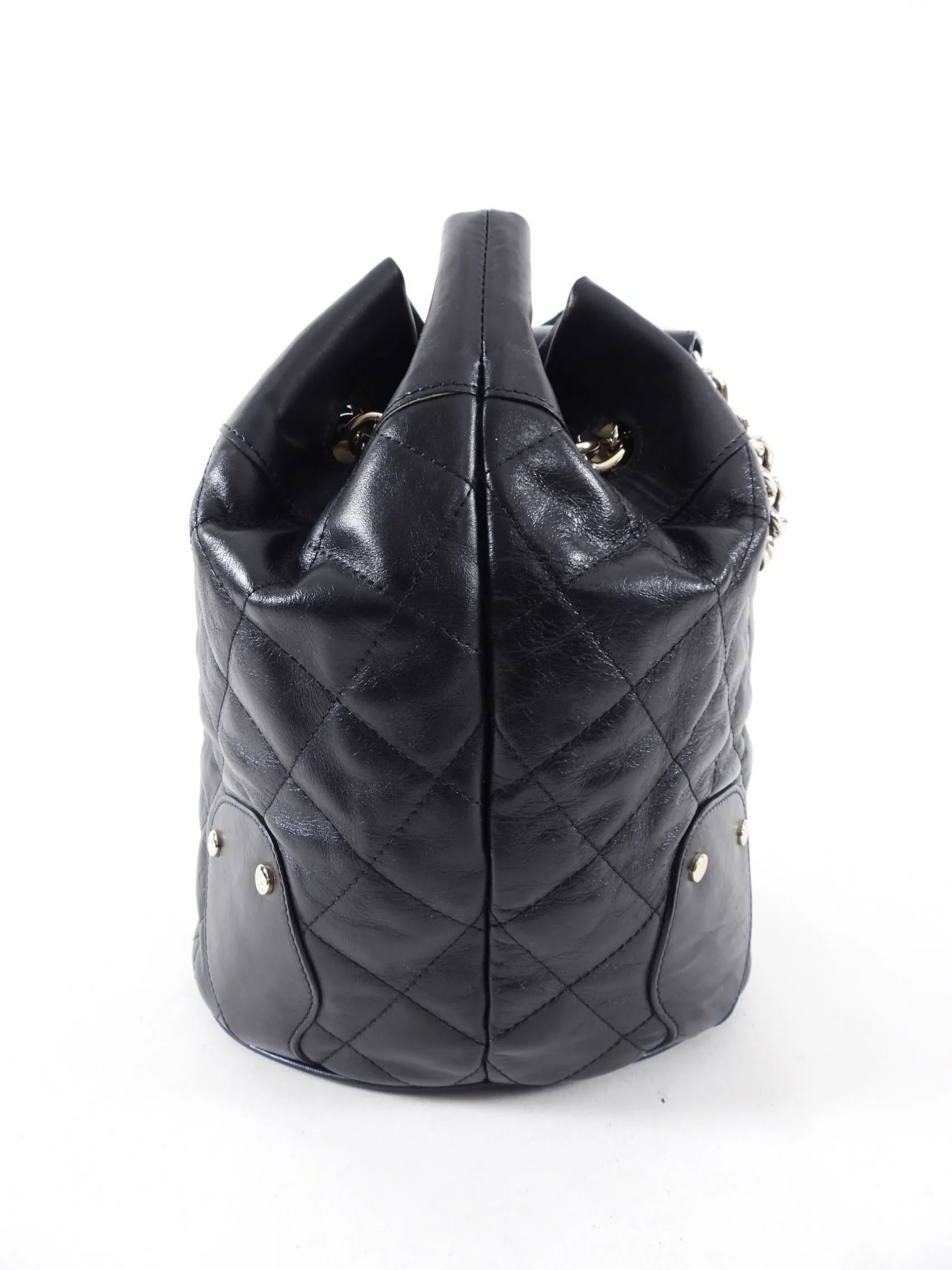 Burberry Black Leather Quilt Drawstring Chain Bucket Bag
