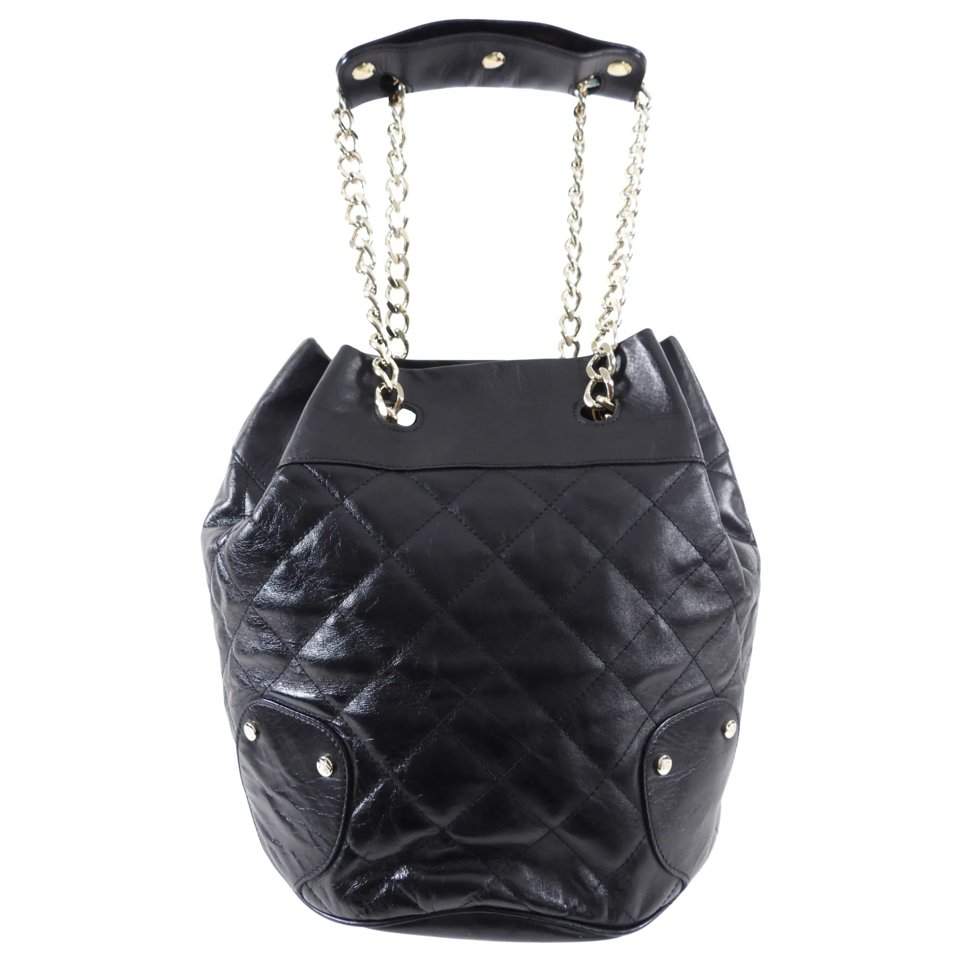Burberry Black Leather Quilt Drawstring Chain Bucket Bag