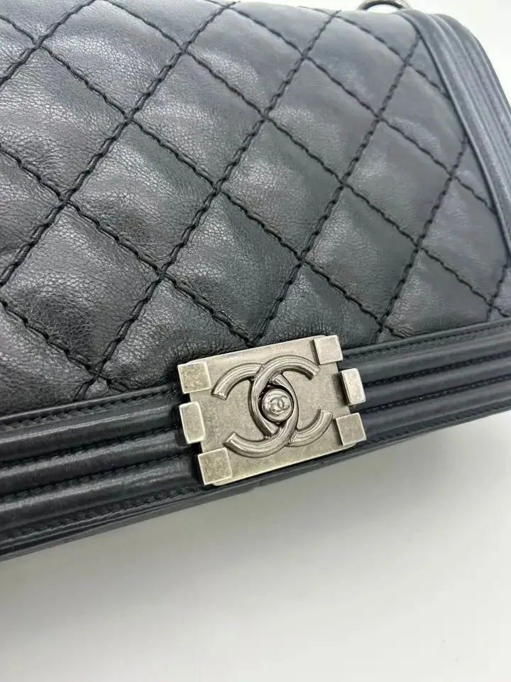 Chanel Black Lambskin Quilted Medium Boy Bag