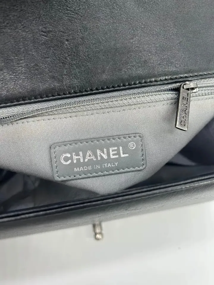 Chanel Black Lambskin Quilted Medium Boy Bag