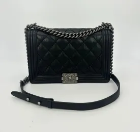 Chanel Black Lambskin Quilted Medium Boy Bag