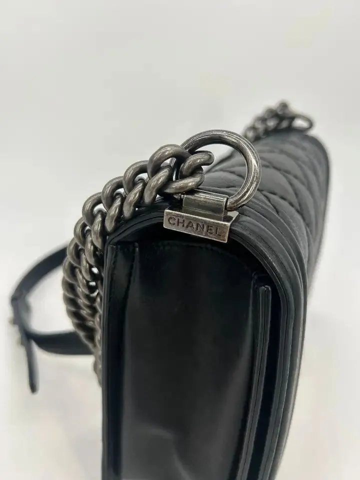 Chanel Black Lambskin Quilted Medium Boy Bag