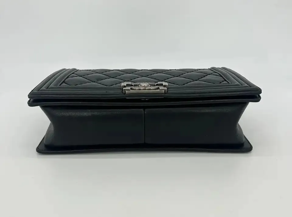 Chanel Black Lambskin Quilted Medium Boy Bag