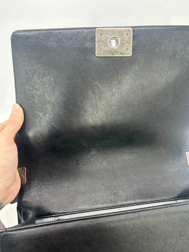 Chanel Black Lambskin Quilted Medium Boy Bag