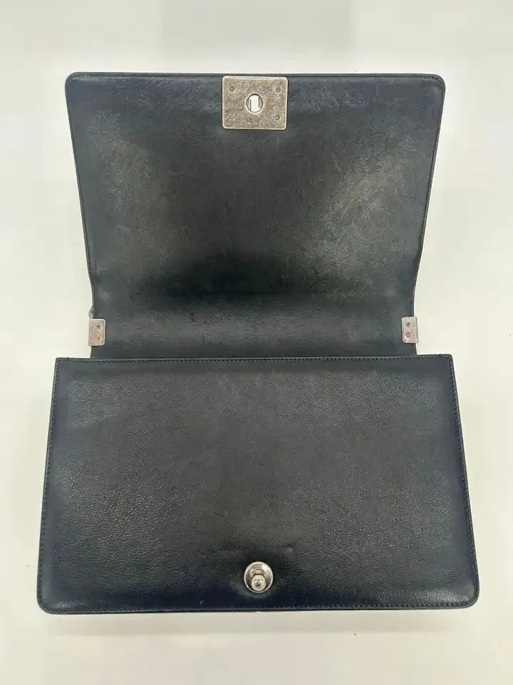 Chanel Black Lambskin Quilted Medium Boy Bag