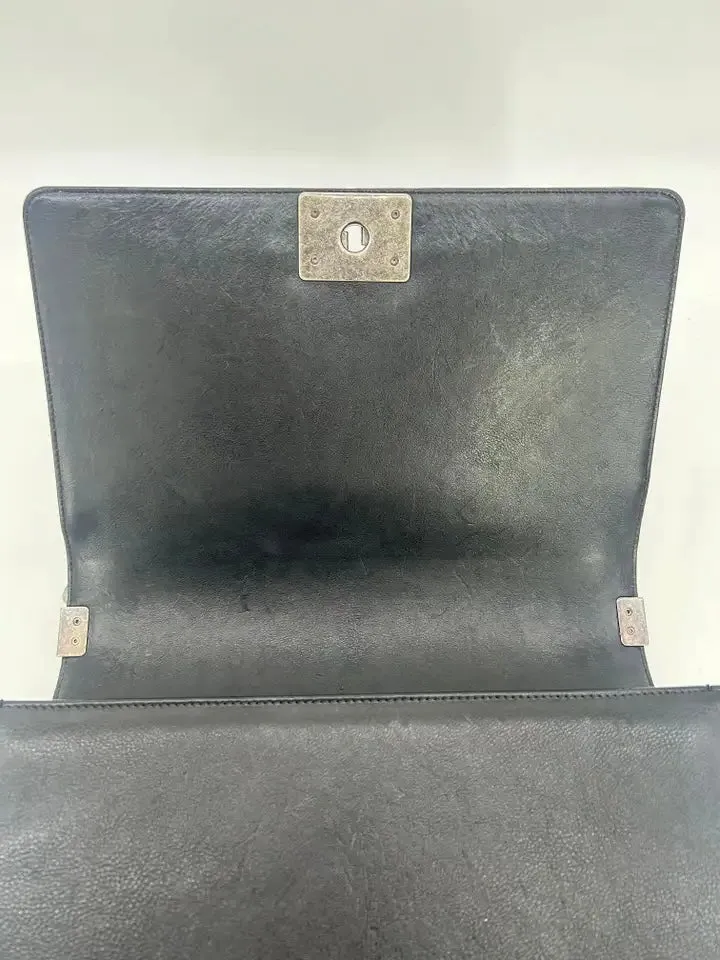 Chanel Black Lambskin Quilted Medium Boy Bag
