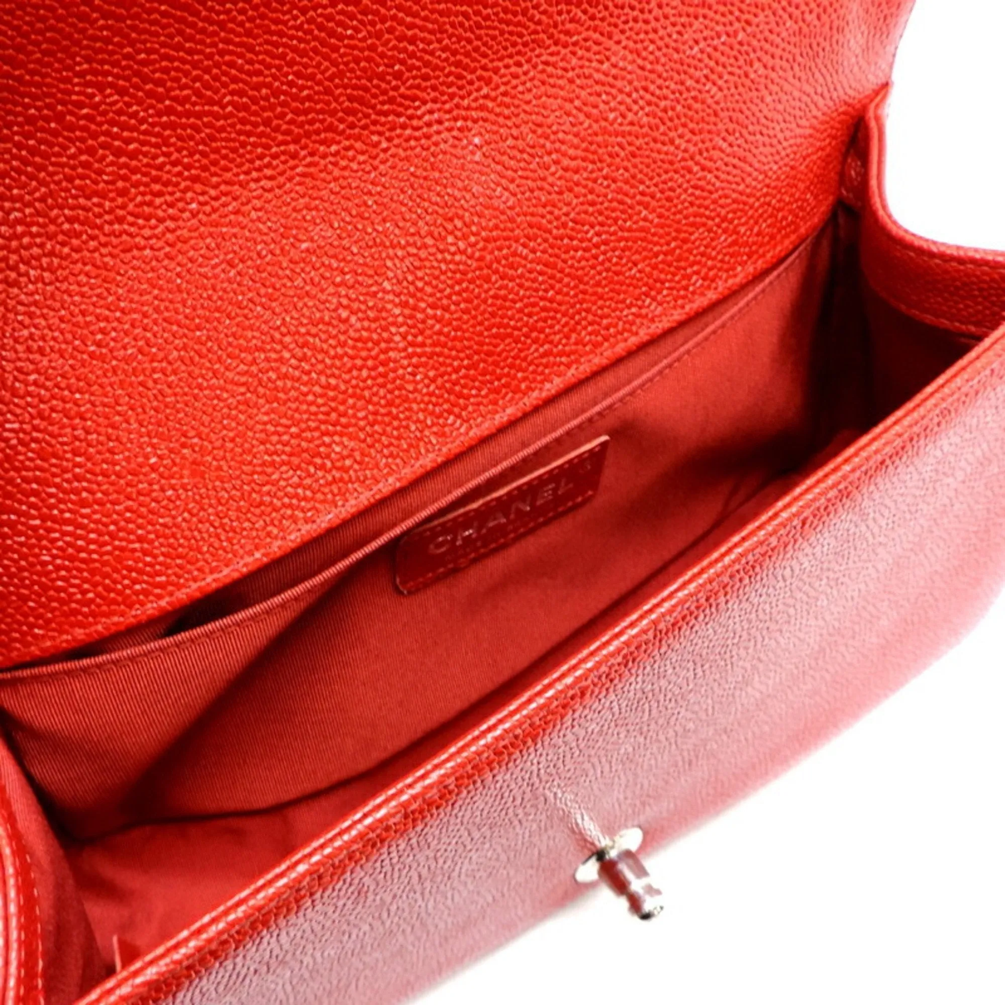 CHANEL Boy V Stitch Chain Shoulder Women's Bag A67086 Caviar Skin Red