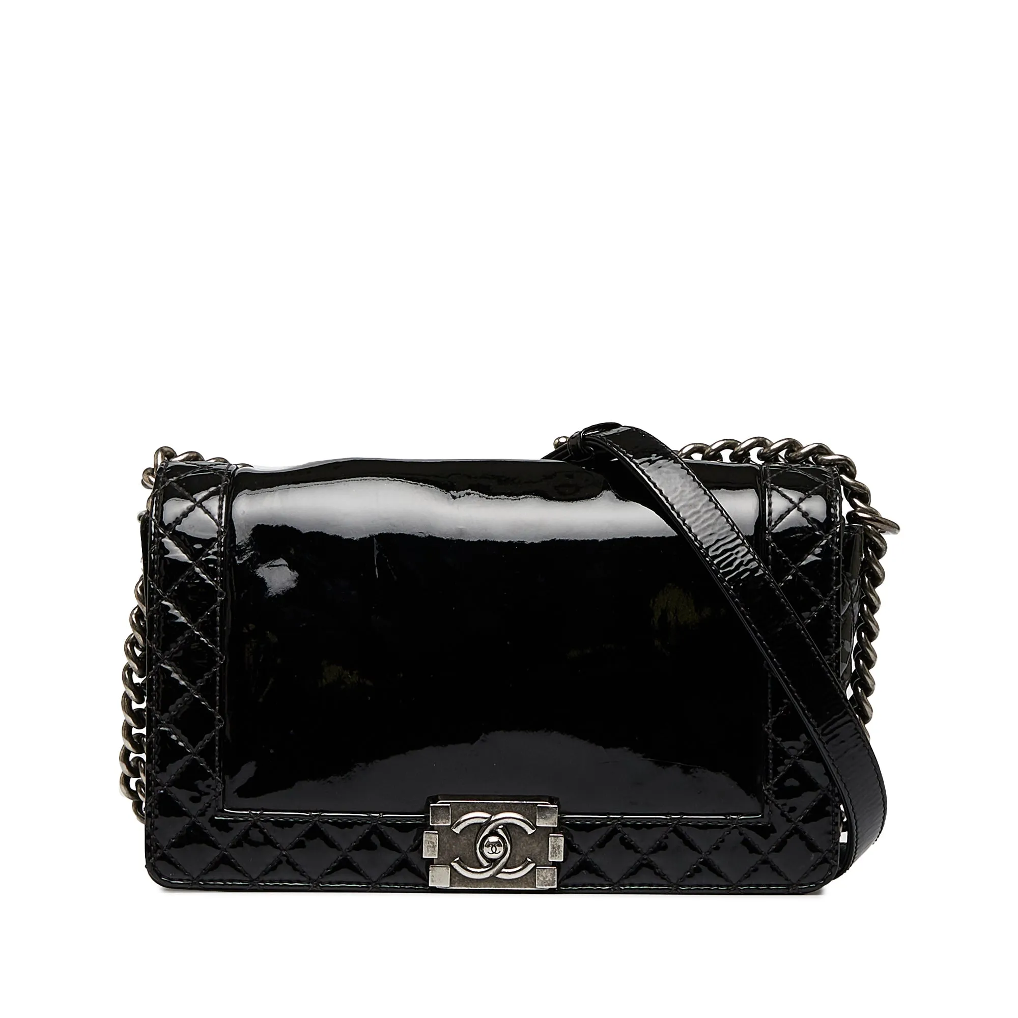 CHANEL Medium Patent Reverso Boy Flap Crossbody Bag