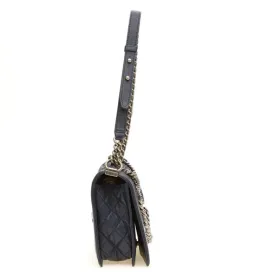 CHANEL NAVY BOUCLE TWEED DECHAINED CHAIN BOY FLAP BAG