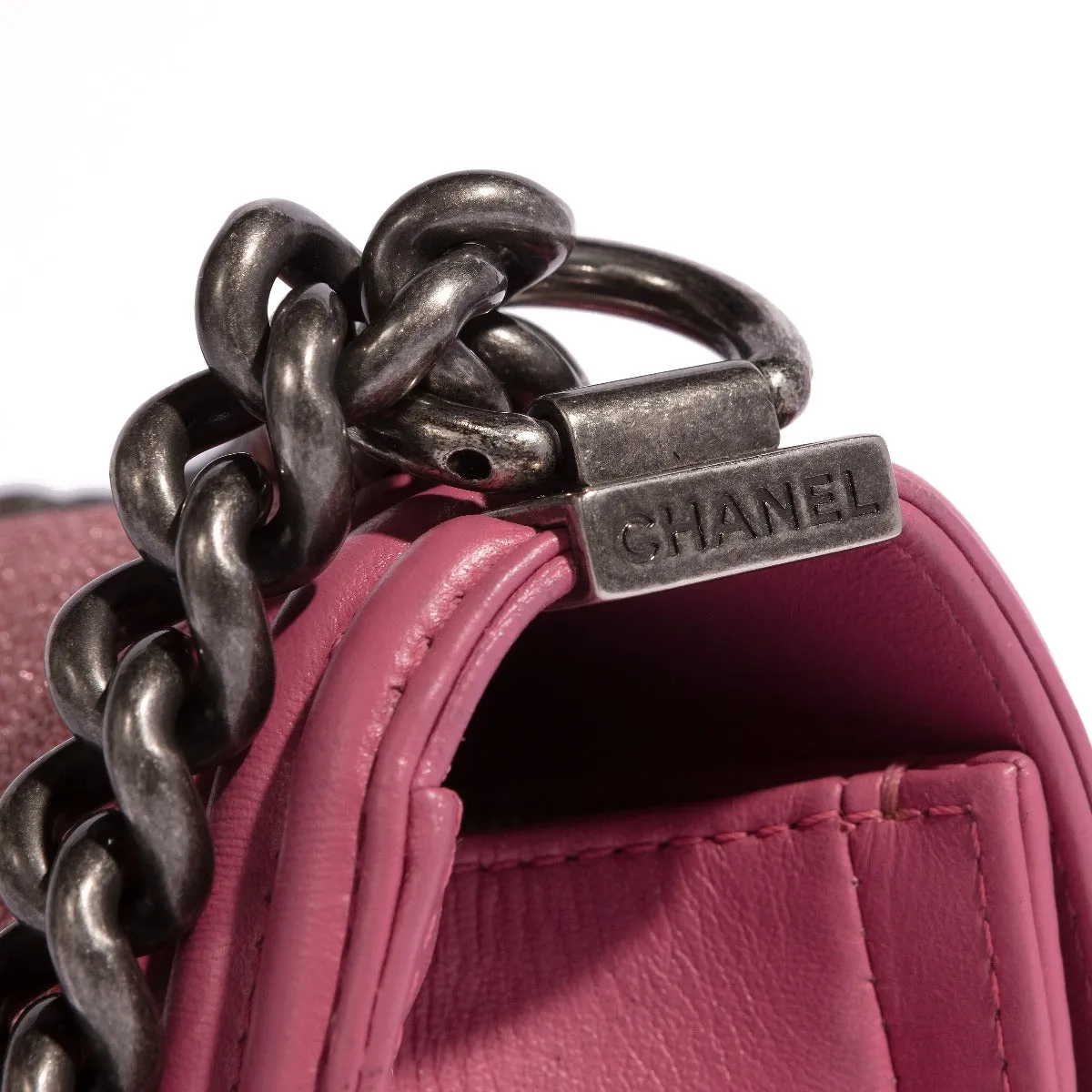 CHANEL Pink Leather Le Boy Bag