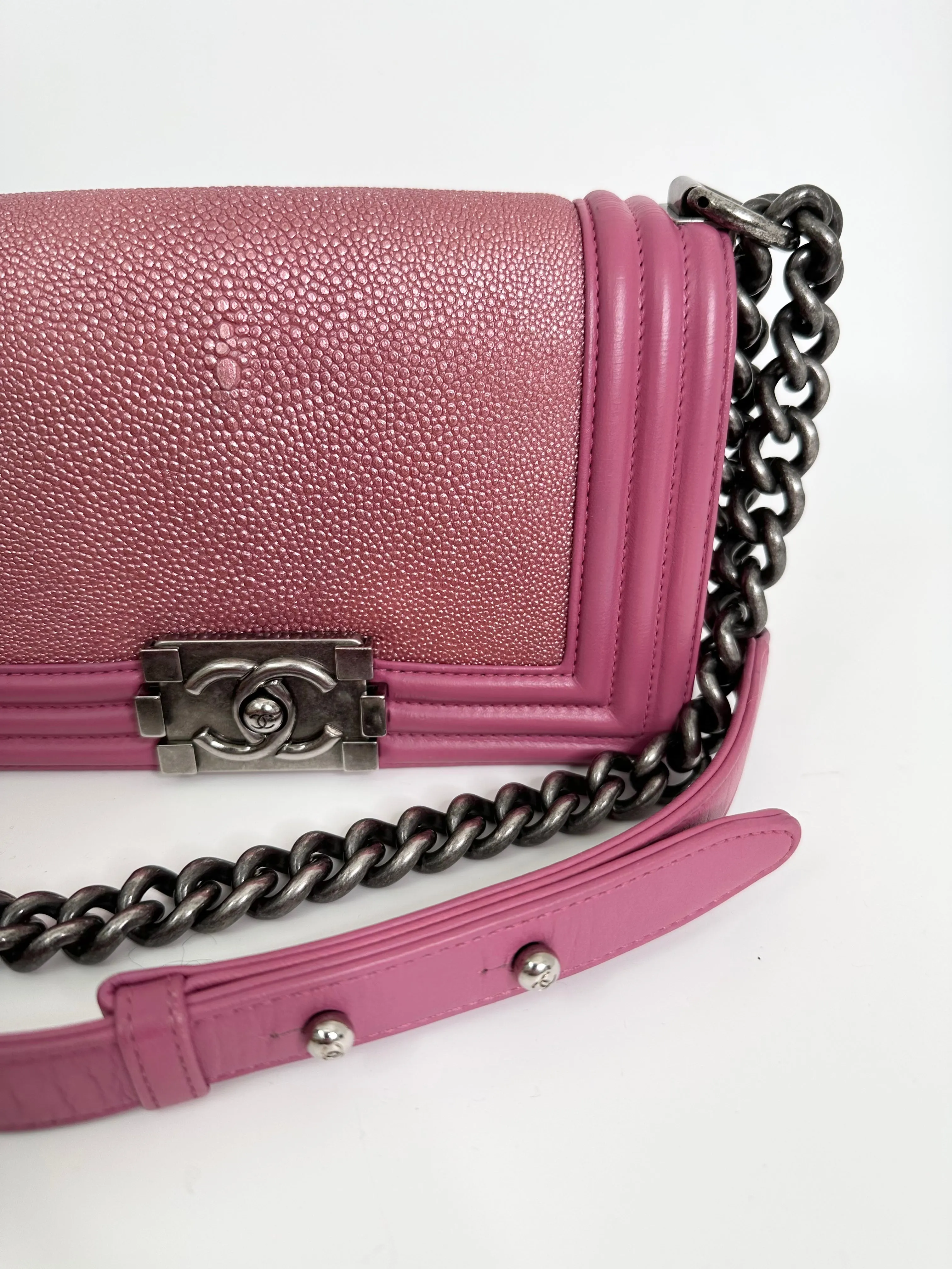 CHANEL Pink Leather Le Boy Bag