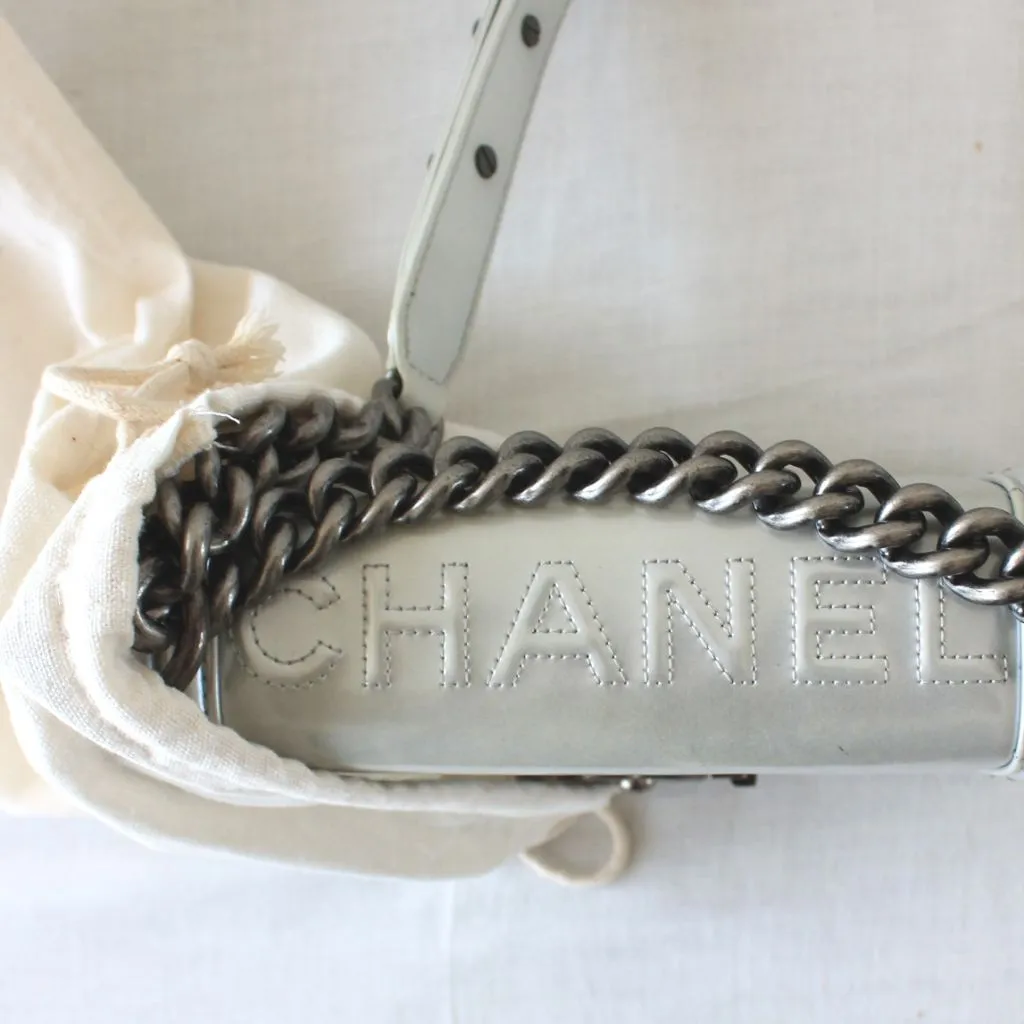 Chanel Silver Glazed Calfskin RHW Small Le Boy Bag