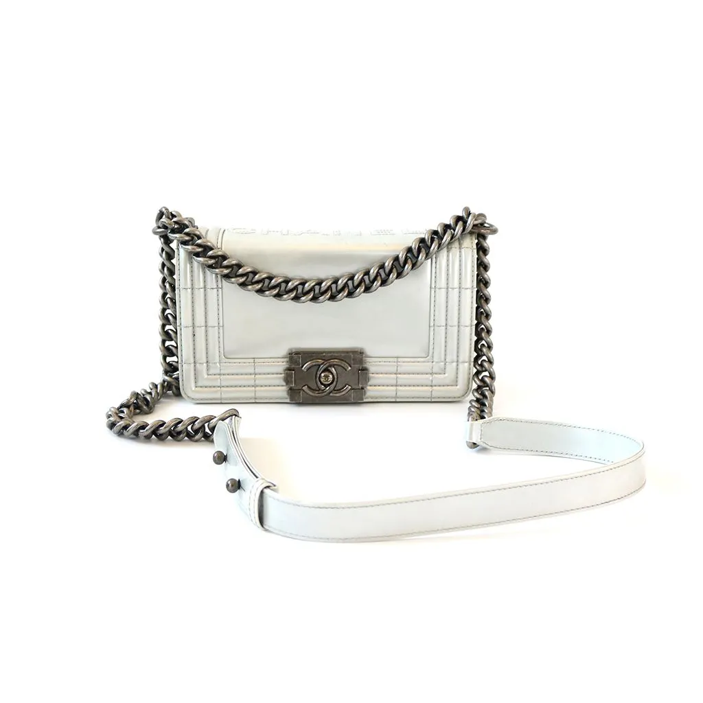 Chanel Silver Glazed Calfskin RHW Small Le Boy Bag