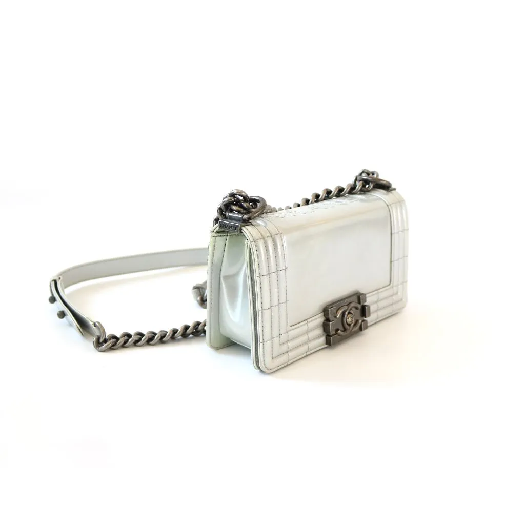 Chanel Silver Glazed Calfskin RHW Small Le Boy Bag