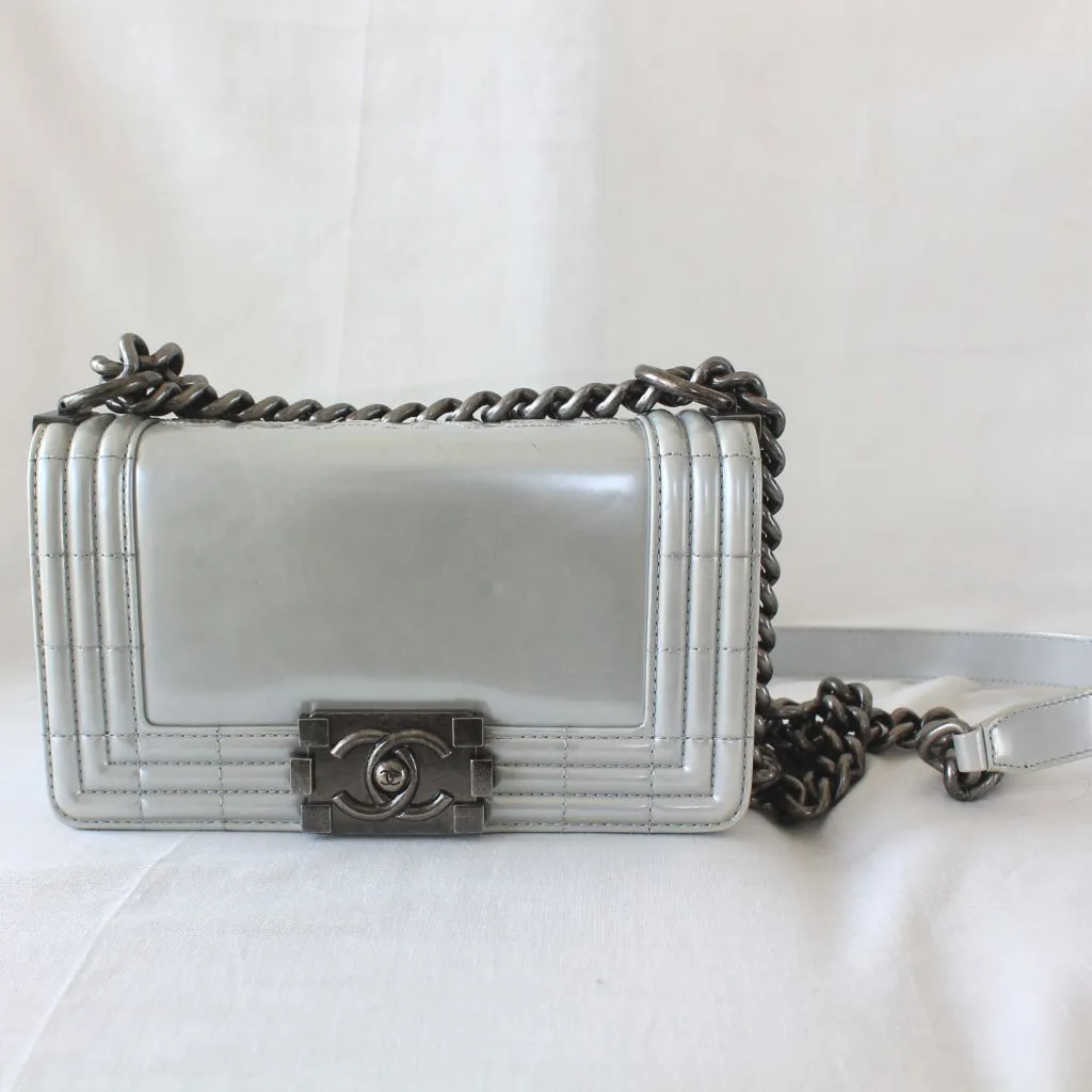 Chanel Silver Glazed Calfskin RHW Small Le Boy Bag