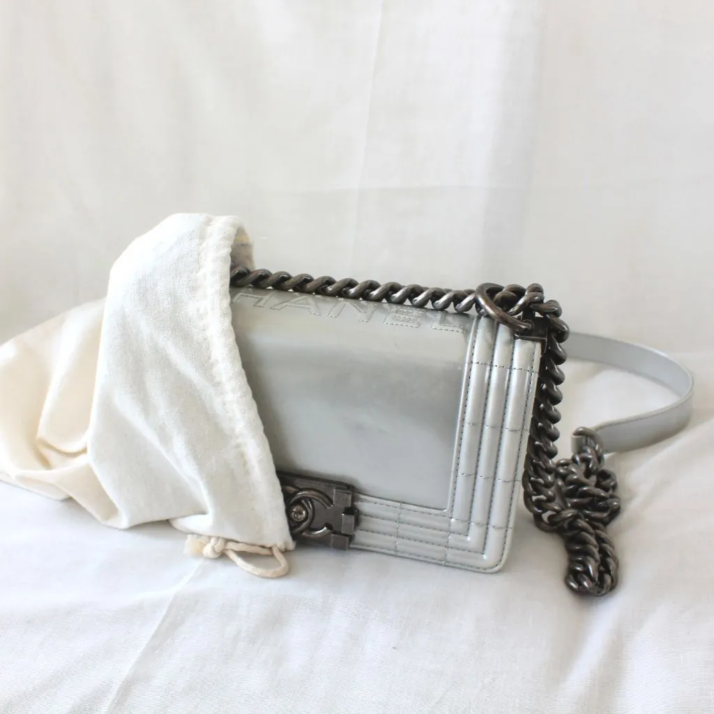 Chanel Silver Glazed Calfskin RHW Small Le Boy Bag
