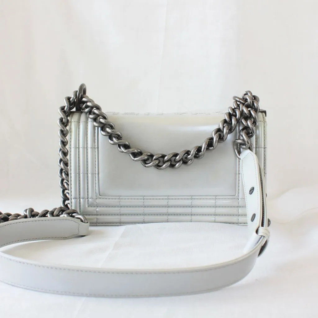 Chanel Silver Glazed Calfskin RHW Small Le Boy Bag