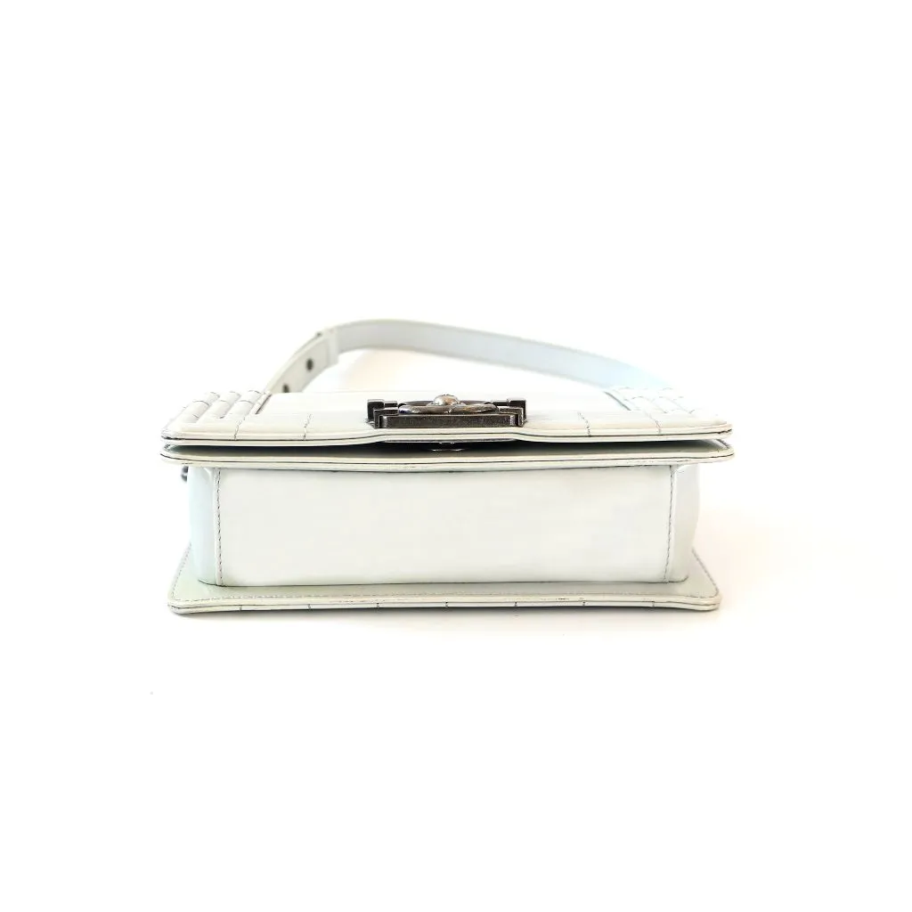 Chanel Silver Glazed Calfskin RHW Small Le Boy Bag