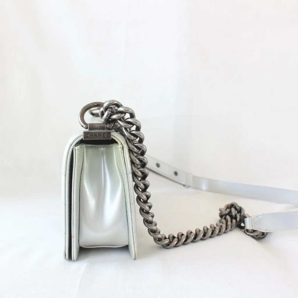 Chanel Silver Glazed Calfskin RHW Small Le Boy Bag