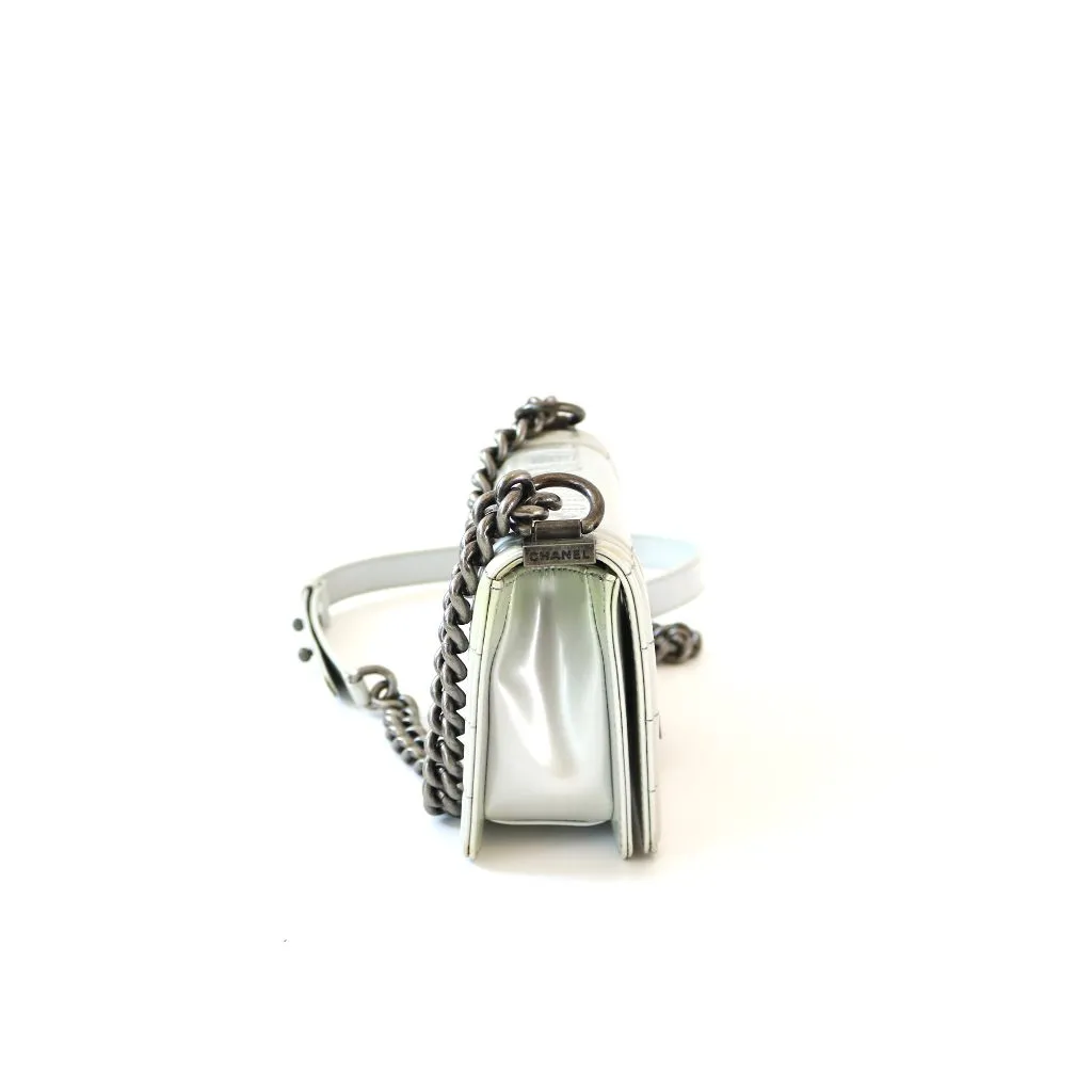 Chanel Silver Glazed Calfskin RHW Small Le Boy Bag