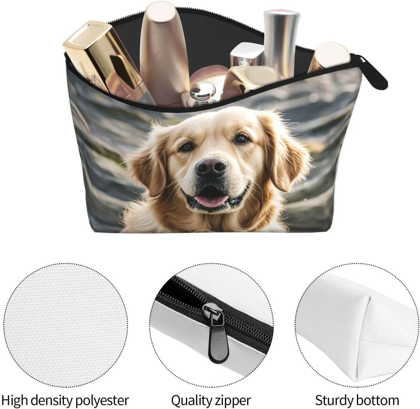 Cosmetic Bag Portable Makeup Bag golden retriever Toiletry Bag Large Capacity Zipper Pouch Waterproof Toiletry Pouch Makeup Organizer Case for Women Men