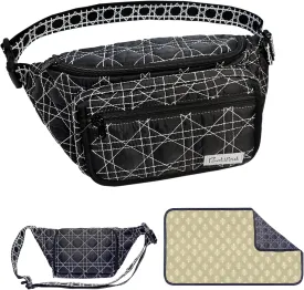 Diaper Fanny Bag With Changing Pad, YKK Zippers,Wipes Pocket,Unisex,Stylish,for Excursions Short Quickly Day Out