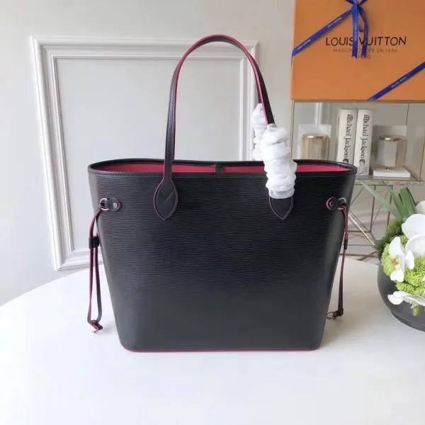 Epi Leather Neverfull Mm Bag Noir/rosy 2018 Collection