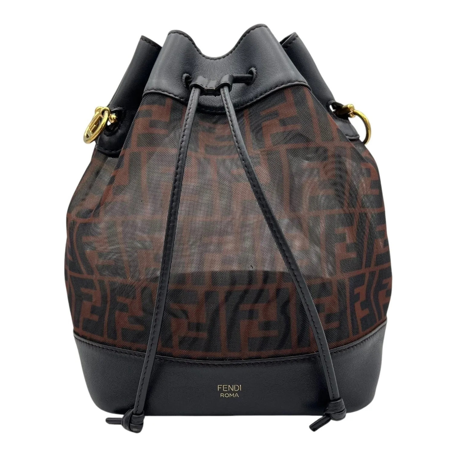 Fendi Mon Tresor Brown Bucket Bag in Zucca Mesh and Leather, Gold hardware S2411-002457DT
