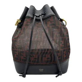 Fendi Mon Tresor Brown Bucket Bag in Zucca Mesh and Leather, Gold hardware S2411-002457DT