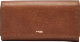 Fossil Women's Logan Leather Wallet RFID Blocking Flap Clutch Organizer, Brown (Model: SL7833200)