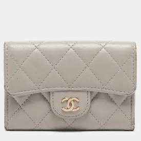 Grey Quilted Leather Flap Card Holder