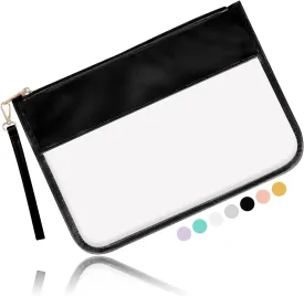 Iqimott Clear Zipper Pouch, DIY Clear Makeup Cosmetic Bag Purse for Women Girls, Chenille Letter Travel Toiletry Bag(Black)