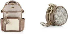Itzy Ritzy Backpack  Pacifier Case with Clip, Vanilla Latte Boss Plus