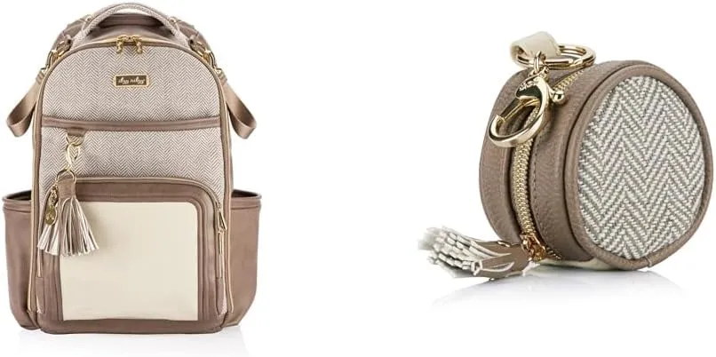 Itzy Ritzy Backpack  Pacifier Case with Clip, Vanilla Latte Boss Plus
