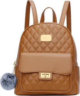 KKXIU Teen Girls Fashion 9"*11"Small Backpack Purse for Women and Ladies Quilted Synthetic Leather Mini Bookbag (a-brown)